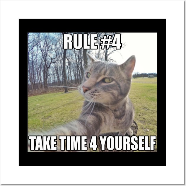 Rule #4 Take Time 4 Urself | Cat Shirt | Cat Meme | Positivity | Unisex Wall Art by CamavIngora